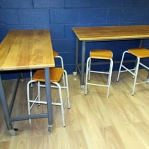 Retro/Vintage – Reclaimed/Salvaged School Lab Benches/Tables with Grey Steel Frames